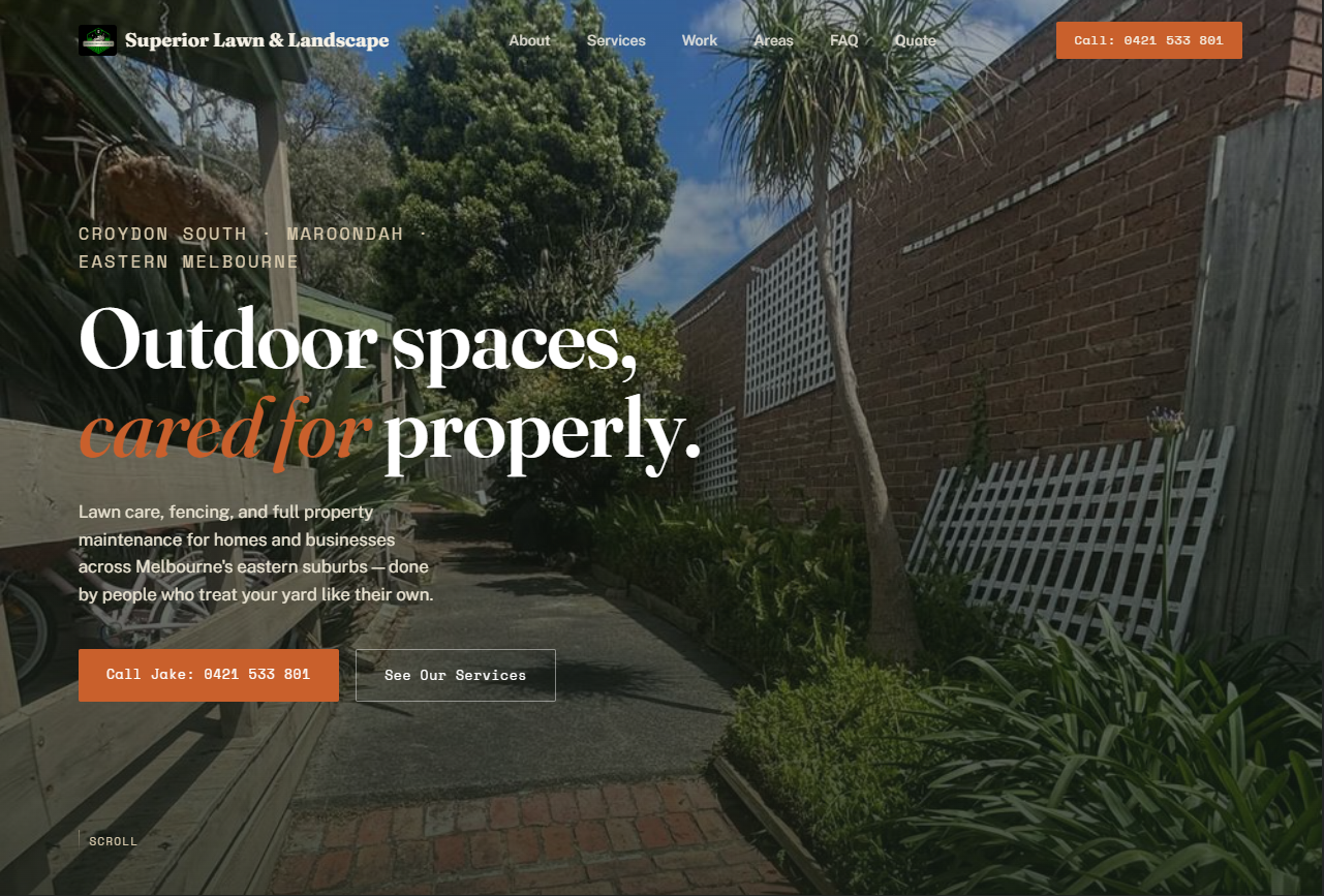 Superior Lawn and Landscape website homepage